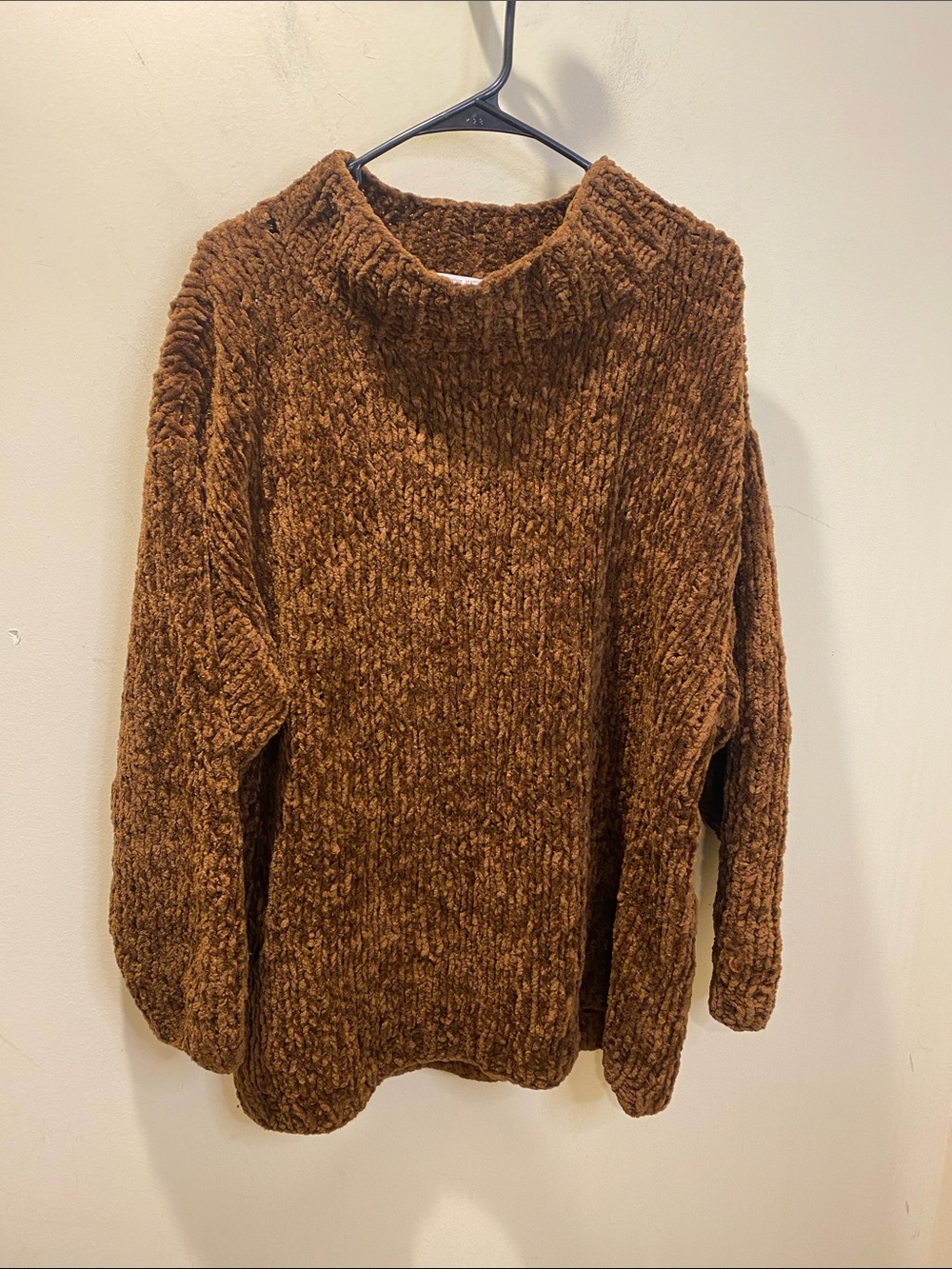 Jones New York Rich Brown Turtleneck Chenille Oversize Hand Knit  Sweater L